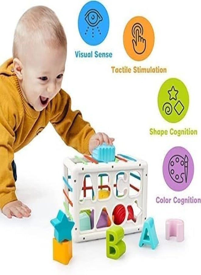 RAHU Baby Shape Sorting Toy, Montessori Sensory Toys with Blocks Colorful Cube and Alphabets, Shape Sorting with Elastic Bands Fine Motor Skill Toy, Preschool Learning Toys - Image 2